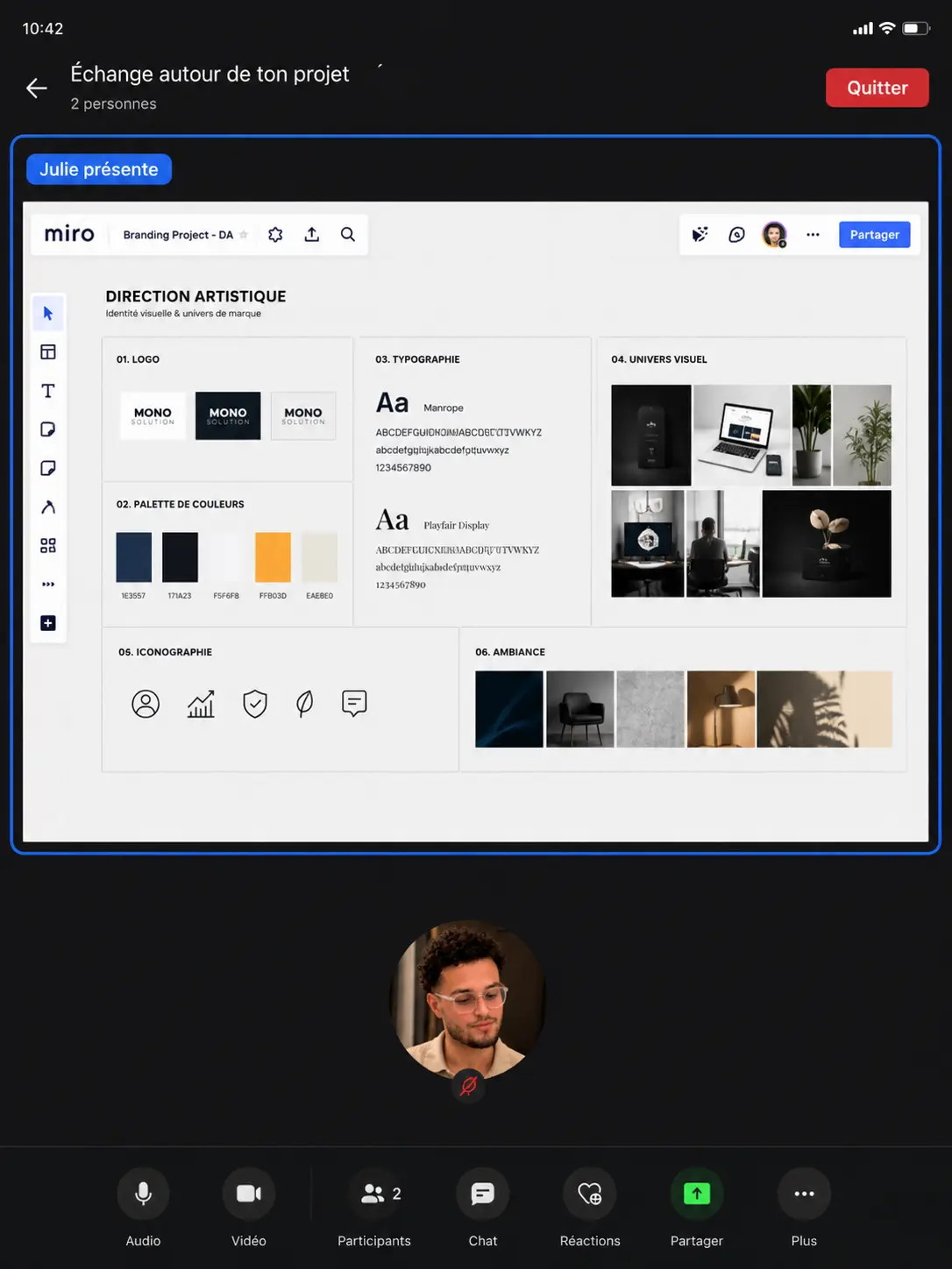 Échange visio autour du projet et direction artistique sur Miro